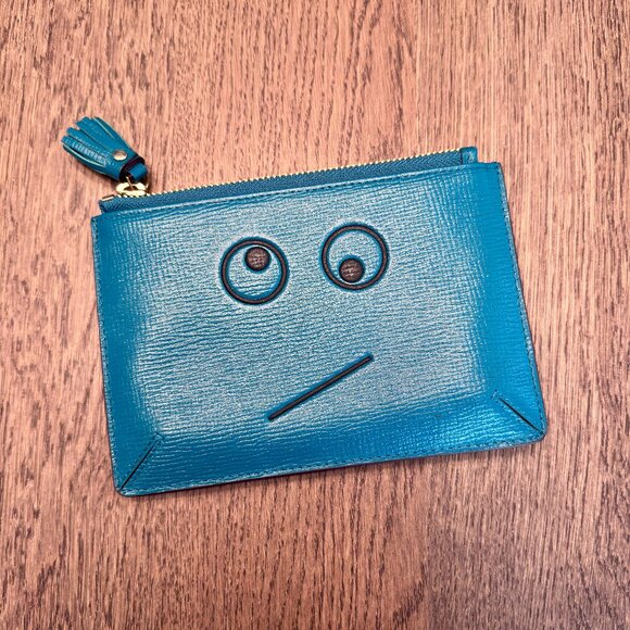 Anya Hindmarch Zip Card Case Pouch Wallet Clutch Amused Face Eyes 🫤 - Picture 1 of 7